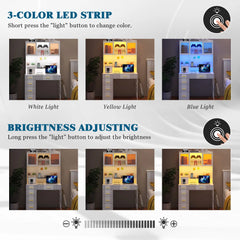 HNEBC LED Study Desk with Hutch and Drawer, Home Office Desk with Outlet, Computer Desk with Charging Station, Writing Desk for Bedroom, Workstation for Small Space
