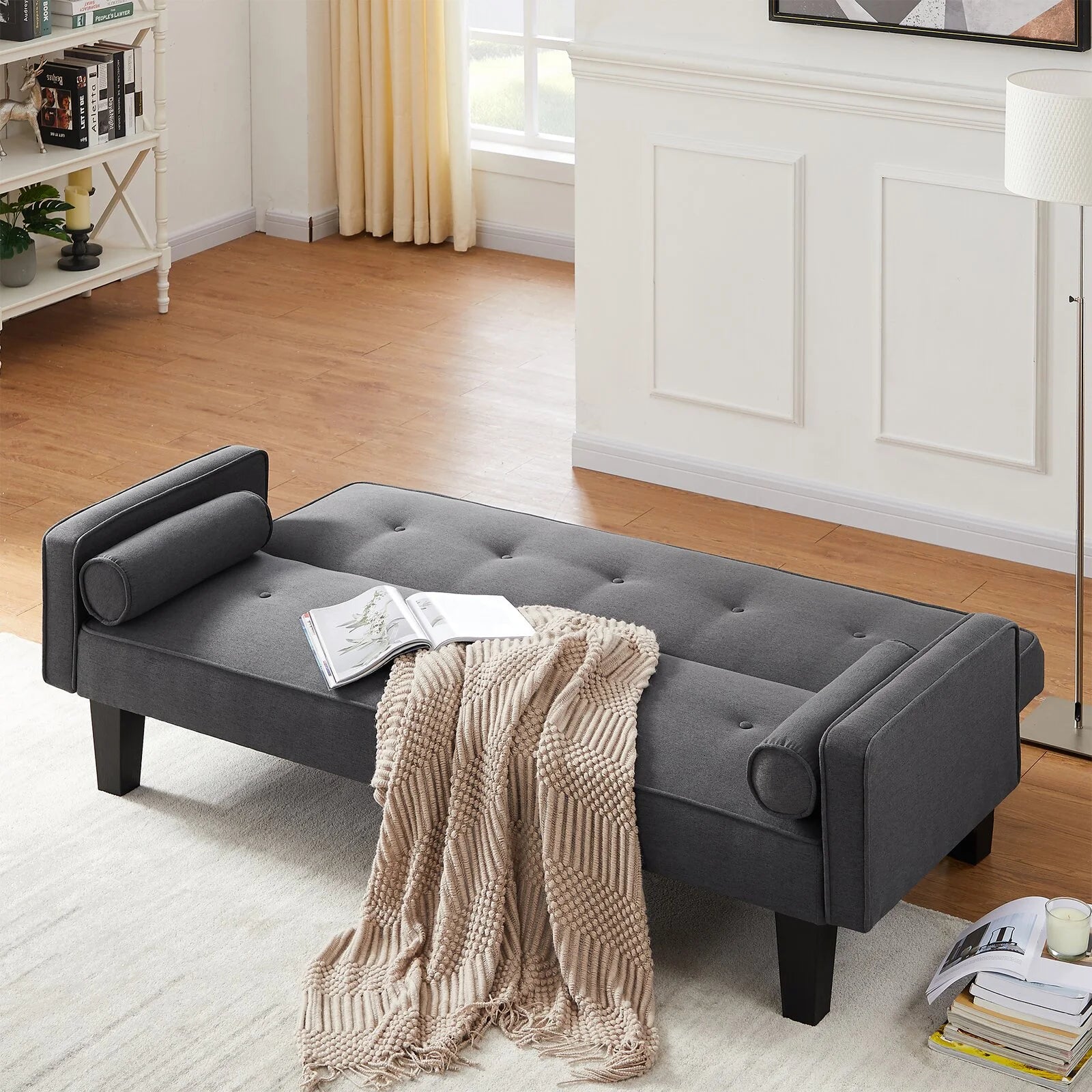 72" Convertible Loveseat Sofa Bed Sleeper Daybed, Modern Upholstered Folding Recliner, Small Futon Sofa for Living Room Apartment Office, Gray 02